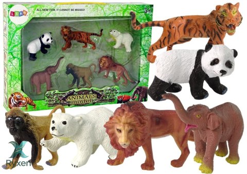 Zestaw 6 Figurek Dzikie Zwierzęta Safari Figurka Tygrys Małpa Lew LEAN TOYS