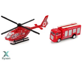 Zestaw Autek Straż Pożarna Naciąg Helikopter Czerwony LEAN TOYS