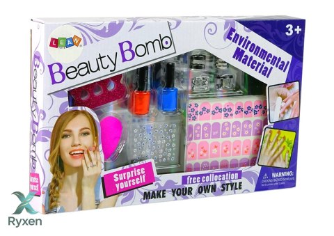 Zestaw Do Malowania Paznokci Lakiery Brokatowe Naklejki Pierścionki LEAN TOYS