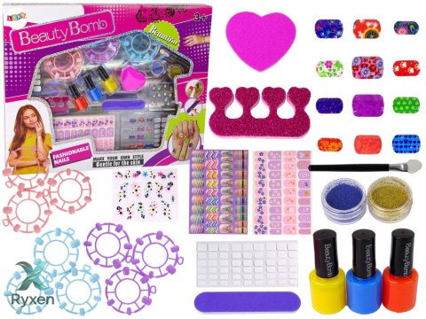 Zestaw Do Malowania Paznokci Lakiery Naklejki Wzorniki Brokaty LEAN TOYS