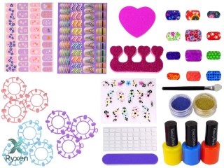 Zestaw Do Malowania Paznokci Lakiery Naklejki Wzorniki Brokaty LEAN TOYS