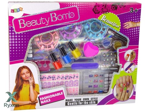 Zestaw Do Malowania Paznokci Lakiery Naklejki Wzorniki Brokaty LEAN TOYS