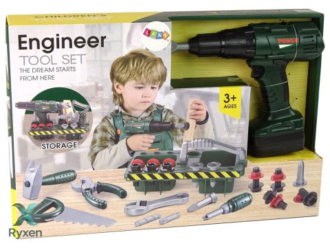 Zestaw Majsterkowicza Organizer Wkrętarka Na Baterie Zielony LEAN TOYS
