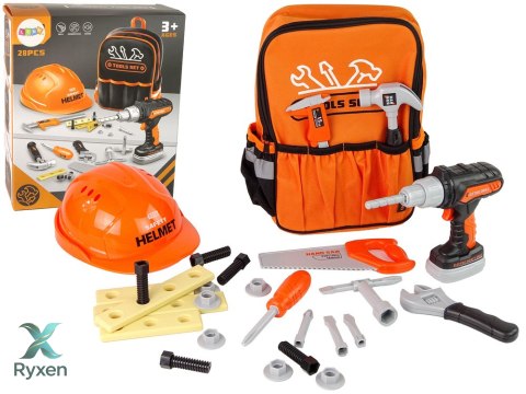 Zestaw Majsterkowicza w Plecaku Kask Narzędzia Pomarańczowy LEAN TOYS