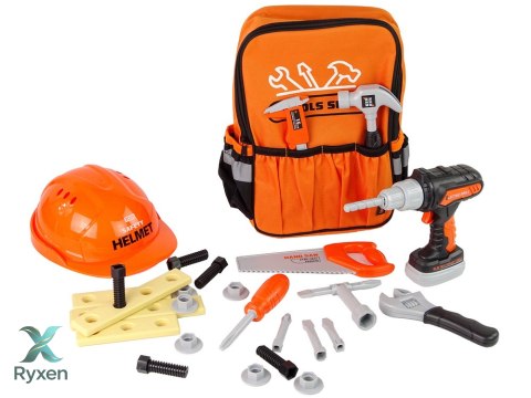 Zestaw Majsterkowicza w Plecaku Kask Narzędzia Pomarańczowy LEAN TOYS