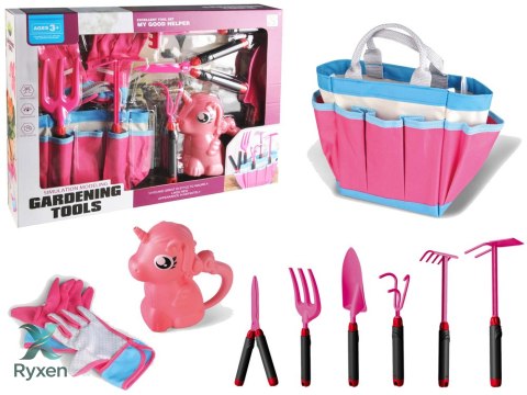 Zestaw Ogrodowy Torba Narzędzia Rękawiczki Grabki Różowy Jednorożec LEAN TOYS