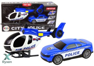 Zestaw Pojazdów Helikopter Auto Policja Dźwięk Niebieskie LEAN TOYS