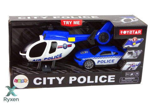 Zestaw Pojazdów Helikopter Auto Policja Dźwięk Niebieskie LEAN TOYS