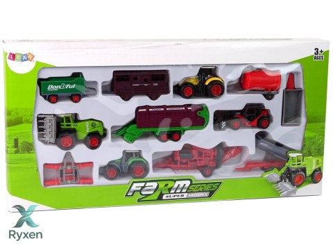 Zestaw Pojazdów Rolniczych Traktor 12 Sztuk Metal LEAN TOYS