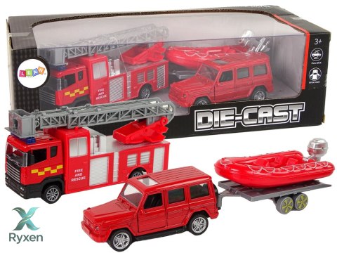 Zestaw Pojazdów Straż Pożarna Naciąg Motorówka Czerwony LEAN TOYS
