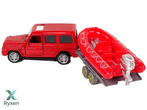 Zestaw Pojazdów Straż Pożarna Naciąg Motorówka Czerwony LEAN TOYS