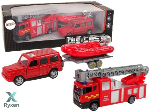 Zestaw Pojazdów Straż Pożarna Naciąg Motorówka Czerwony LEAN TOYS