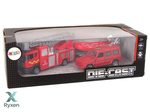 Zestaw Pojazdów Straż Pożarna Naciąg Motorówka Czerwony LEAN TOYS