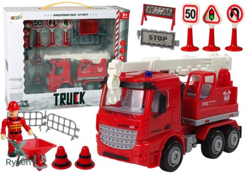 Zestaw Straż Pożarna Dźwig Znaki Drogowe Strażak LEAN TOYS
