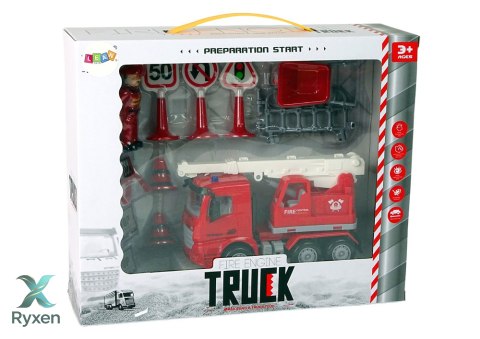 Zestaw Straż Pożarna Dźwig Znaki Drogowe Strażak LEAN TOYS