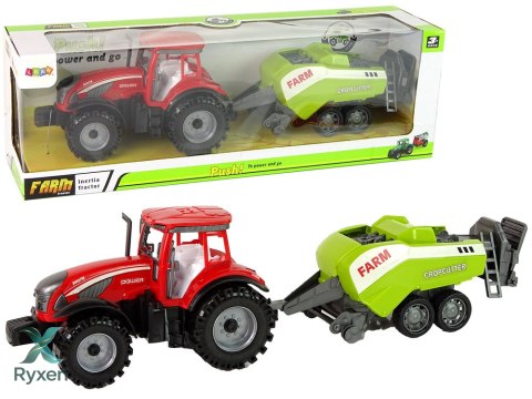 Czerwony Ciągnik Rolniczy z Zielonym Siewnikiem Napęd Frykcyjny LEAN TOYS