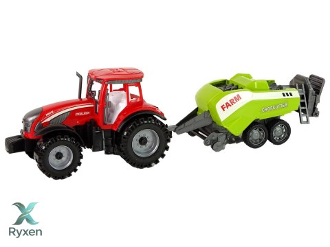 Czerwony Ciągnik Rolniczy z Zielonym Siewnikiem Napęd Frykcyjny LEAN TOYS