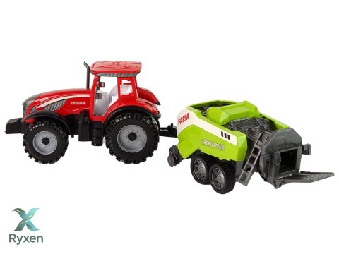 Czerwony Ciągnik Rolniczy z Zielonym Siewnikiem Napęd Frykcyjny LEAN TOYS