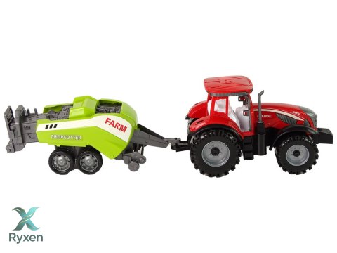 Czerwony Ciągnik Rolniczy z Zielonym Siewnikiem Napęd Frykcyjny LEAN TOYS