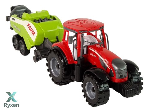 Czerwony Ciągnik Rolniczy z Zielonym Siewnikiem Napęd Frykcyjny LEAN TOYS