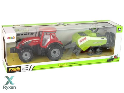 Czerwony Ciągnik Rolniczy z Zielonym Siewnikiem Napęd Frykcyjny LEAN TOYS