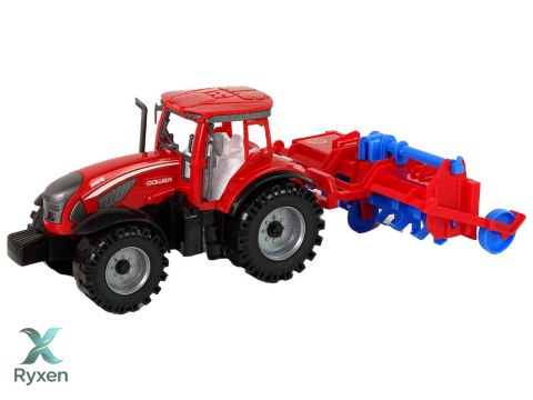 Czerwony Ciągnik z Pługiem Napęd Frykcyjny LEAN TOYS