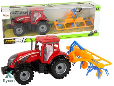 Czerwony Ciągnik ze Zgrabiarką Napęd Frykcyjny LEAN TOYS