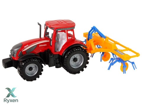 Czerwony Ciągnik ze Zgrabiarką Napęd Frykcyjny LEAN TOYS