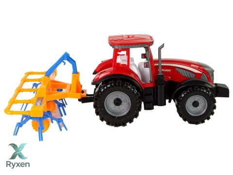 Czerwony Ciągnik ze Zgrabiarką Napęd Frykcyjny LEAN TOYS