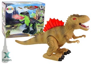 Dinozaur Zieje Ogniem Para Wodna Świeci Na Baterie Brązowy LEAN TOYS