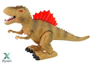 Dinozaur Zieje Ogniem Para Wodna Świeci Na Baterie Brązowy LEAN TOYS