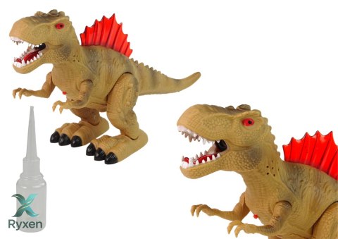 Dinozaur Zieje Ogniem Para Wodna Świeci Na Baterie Brązowy LEAN TOYS