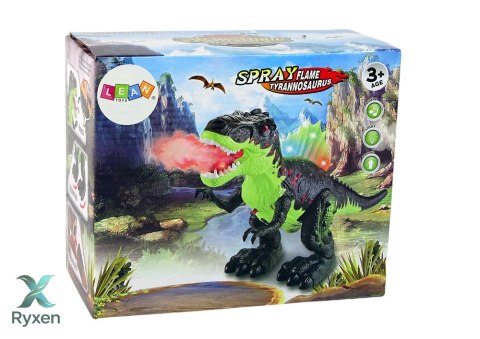 Dinozaur Zieje Ogniem Para Wodna Świeci Na Baterie Brązowy LEAN TOYS