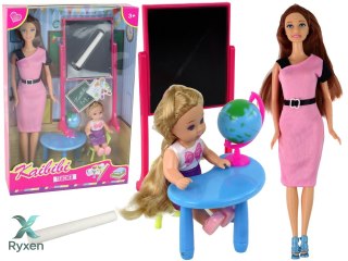 Lalka Dla Dzieci Nauczycielka Z Uczennicą Szkoła Tablica Globus Akcesoria LEAN TOYS
