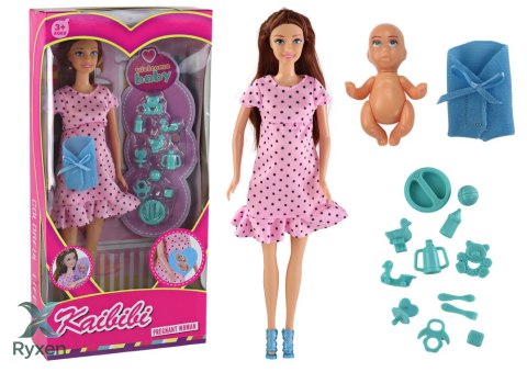 Lalka Dla Dzieci W Ciąży Mama Dziecko Różowa Sukienka Akcesoria LEAN TOYS