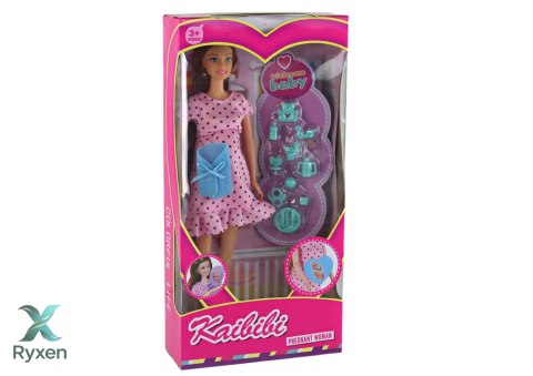 Lalka Dla Dzieci W Ciąży Mama Dziecko Różowa Sukienka Akcesoria LEAN TOYS
