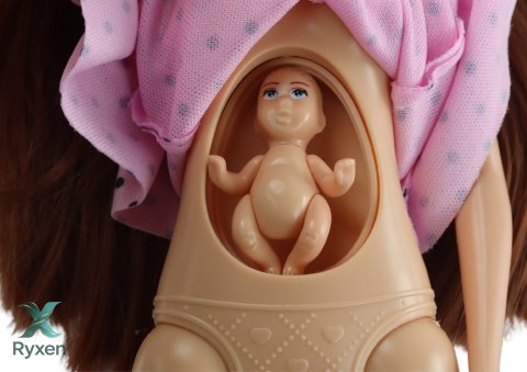 Lalka Dla Dzieci W Ciąży Mama Dziecko Różowa Sukienka Akcesoria LEAN TOYS