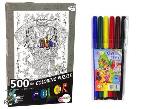 Puzzle Do Kolorowania 500 Elementów Słoń LEAN TOYS