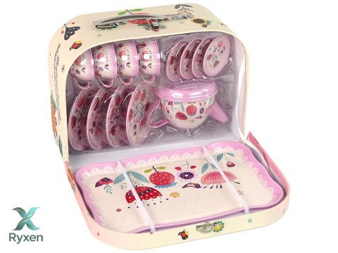 Zestaw Do Herbaty Kawy W Kuferku Talerzyki Wzory Różowy LEAN TOYS