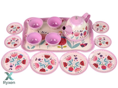 Zestaw Do Herbaty Kawy W Kuferku Talerzyki Wzory Różowy LEAN TOYS