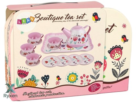 Zestaw Do Herbaty Kawy W Kuferku Talerzyki Wzory Różowy LEAN TOYS