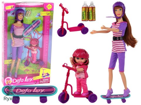 Zestaw Lalek Lucy Purpurowy Hulajnoga Deskorolka Kaski LEAN TOYS