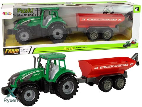 Zielony Traktor z Czerwoną Przyczepką Napęd Frykcyjny LEAN TOYS
