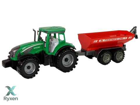 Zielony Traktor z Czerwoną Przyczepką Napęd Frykcyjny LEAN TOYS