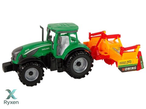 Zielony Traktor z Pomarańczowym Kultywatorem Napęd dla Dzieci LEAN TOYS