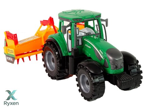 Zielony Traktor z Pomarańczowym Kultywatorem Napęd dla Dzieci LEAN TOYS