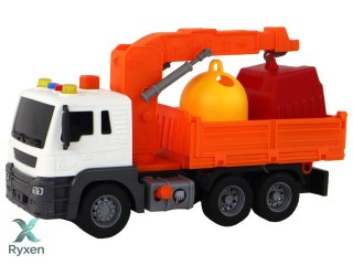 Ciężarówka Śmieciarka Z Dźwigiem Napęd Frykcyjny Dźwięki Pomarańczowa 1:16 LEAN TOYS