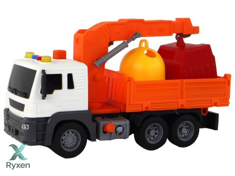 Ciężarówka Śmieciarka Z Dźwigiem Napęd Frykcyjny Dźwięki Pomarańczowa 1:16 LEAN TOYS