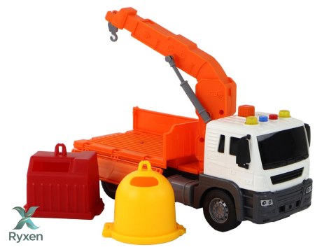 Ciężarówka Śmieciarka Z Dźwigiem Napęd Frykcyjny Dźwięki Pomarańczowa 1:16 LEAN TOYS