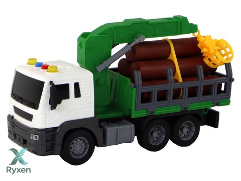 Ciężarówka Z Dźwigiem Przyczepą Napęd Frykcyjny Dźwięki Zielona Drewno 1:16 LEAN TOYS